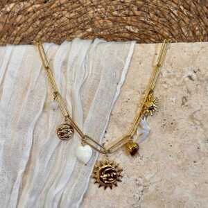 Collier en maille breloques soleil