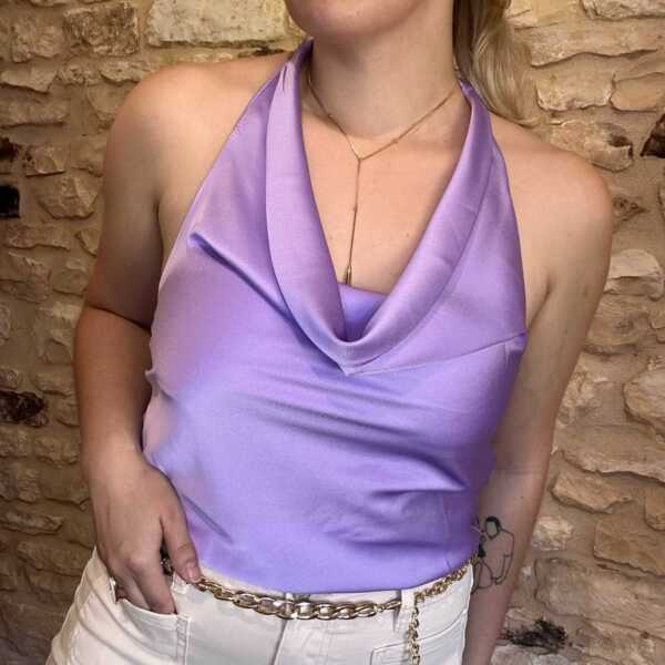 Top satiné dos nu violet
