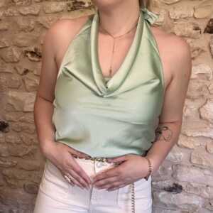 Top satiné dos nu vert d’eau