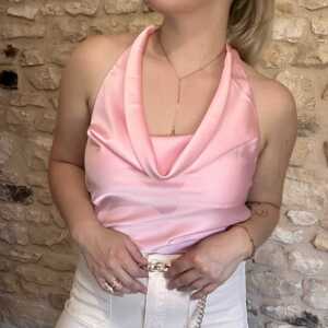 Top satiné dos nu rose