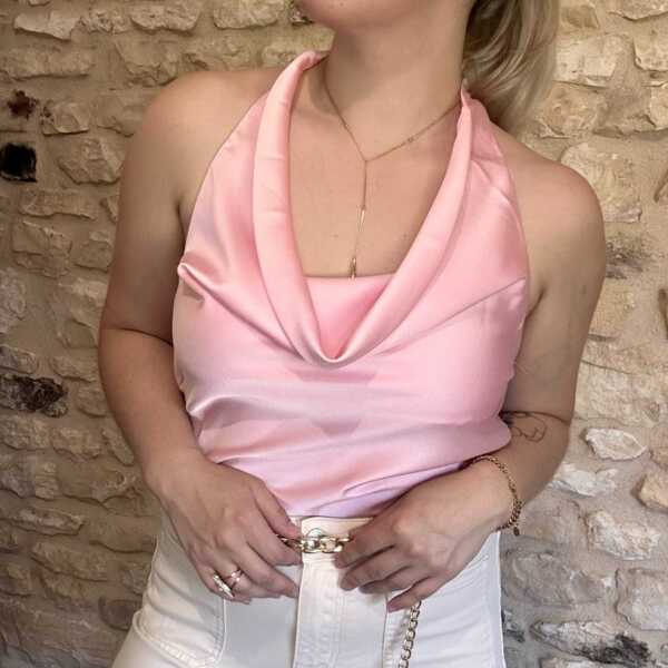 Top satiné dos nu rose