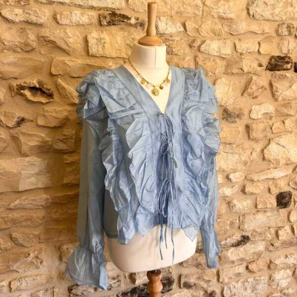 Blouse bleu ciel à volants – Image 2