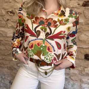 Chemise imprimé floral écru