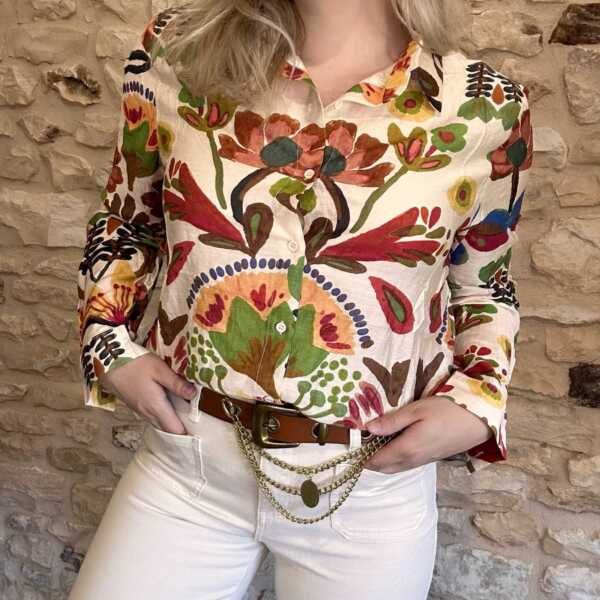 Chemise imprimé floral écru